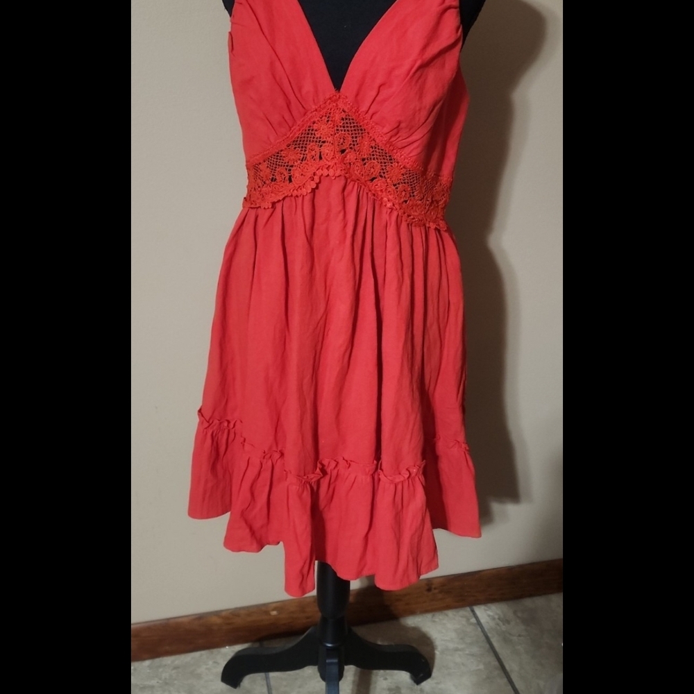 SHEIN Vibrant Red Crochet Detail Mini Dress